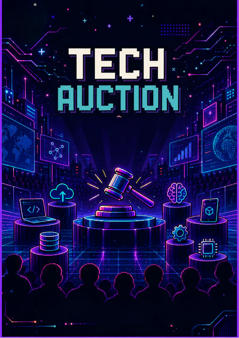 Pixel-art poster for Tech Auction